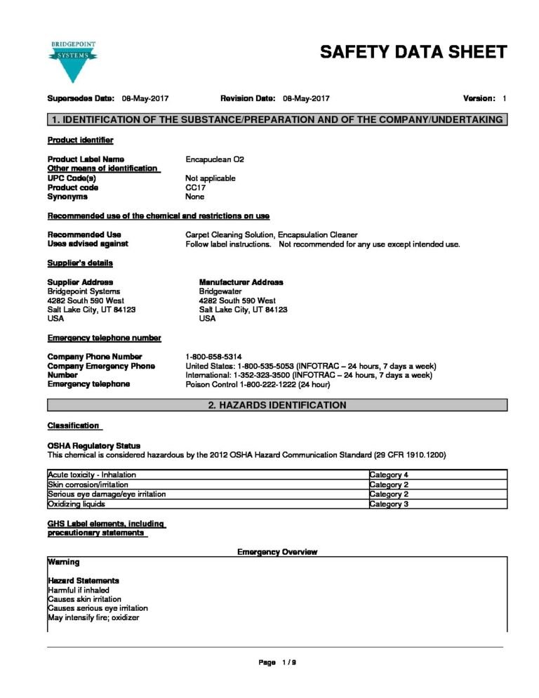 ENCAPUCLEAN O2 - Cleaner's Depot - BridgePoint 1676-2712 CC17GL