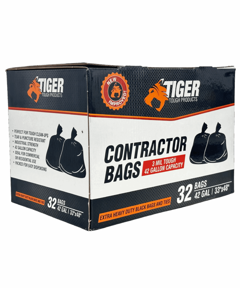 Extra Heavy Duty Contractor Clean-Up Bags 3 MIL 42 Gallon 32 Count Black Can Liners